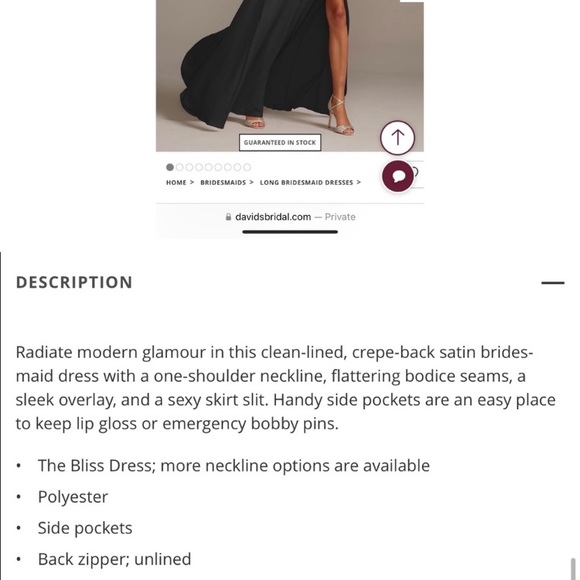 Size 8 David’s Bridal Crepe-Back Satin One-Shoulder Bridesmaid Dress - Worn Once - Picture 2 of 7